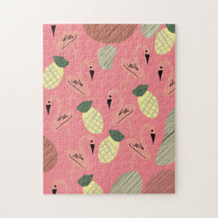 Flamingo Pineapples Hand Drawn Doodles Jigsaw Puzzle