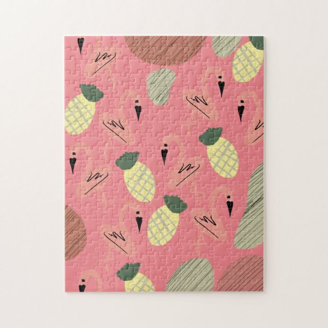 Flamingo Pineapples Hand Drawn Doodles Jigsaw Puzzle (Vertical)