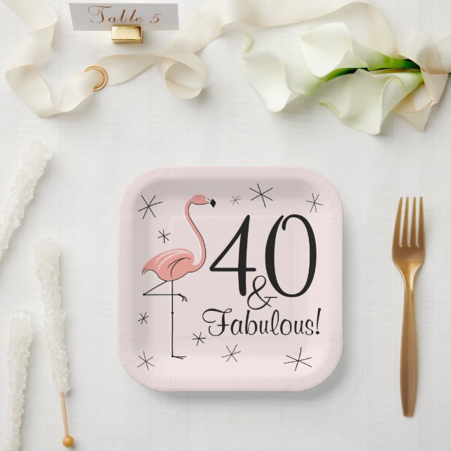 Flamingo Pink 40 and Fabulous square Paper Plates (Wedding)