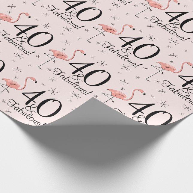 Flamingo Pink '40 and Fabulous!' wrapping paper (Corner)