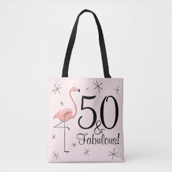 Flamingo Pink '50 And Fabulous!' All Over Tote Bag by QuirkyChic at Zazzle