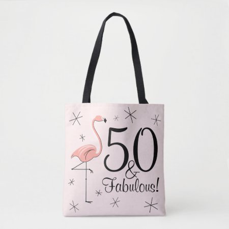 Flamingo Pink '50 And Fabulous!' All Over Tote Bag