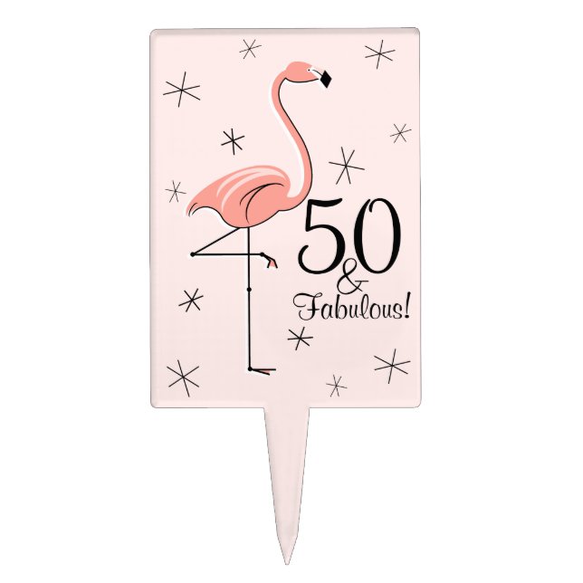 Flamingo Pink 50 and Fabulous! cake pick rectangle (Front)