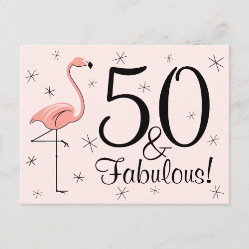 Flamingo Pink 50 and Fabulous postcard