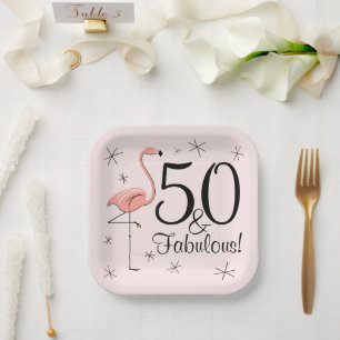 Flamingo Pink 50 and Fabulous square paper plate