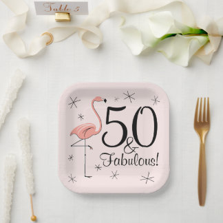 Flamingo Pink 50 and Fabulous square paper plate