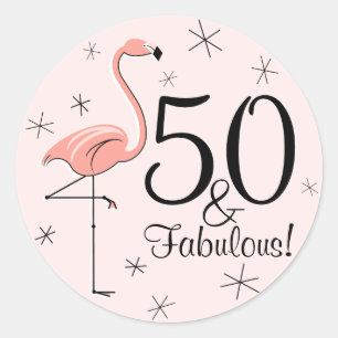 Flamingo Pink '50 and Fabulous!' sticker