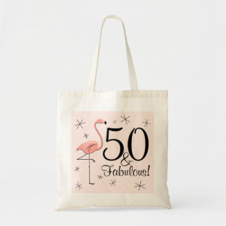 Flamingo Pink '50 and Fabulous!' tote bag