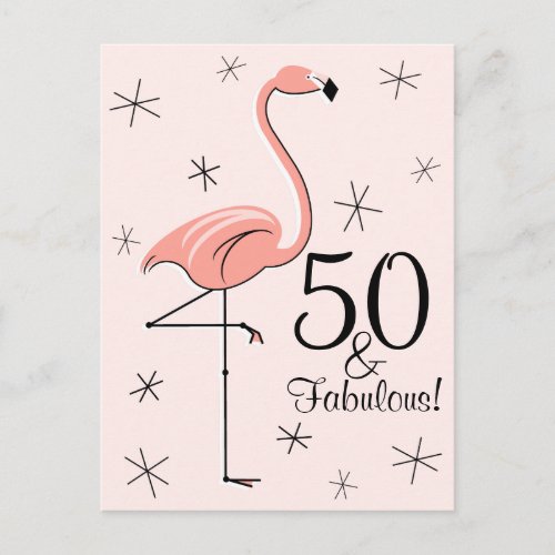 Flamingo Pink 50 and Fabulous vertical postcard