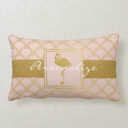 Flamingo Pink and Faux Gold Pattern Modern Chic Lumbar Pillow