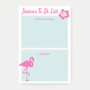 Flamingo PInk and Teal Personalised Simple To Do Post-it Notes
