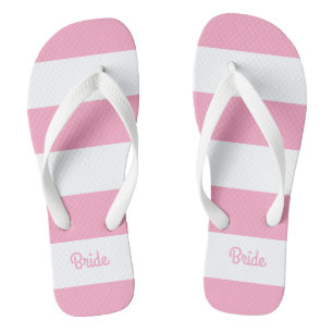 Flamingo Pink and White Stripe Bride Flip Flops