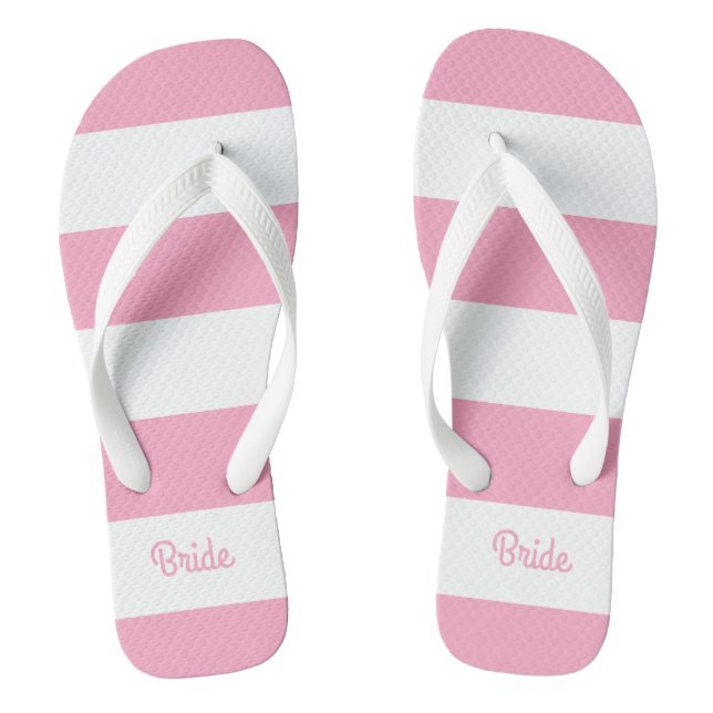 Flamingo Pink and White Stripe Bride Flip Flops (Footbed)