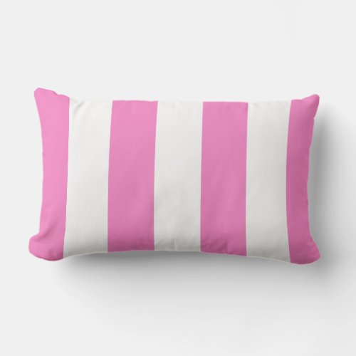 Flamingo Pink and White Stripes Lumbar Pillow