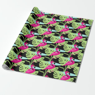 Flamingo pink bird graphic pattern wrapping paper
