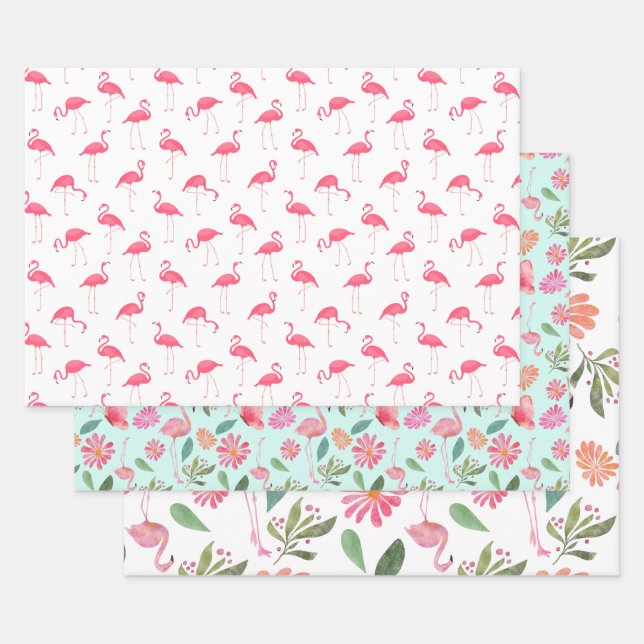 Flamingo Pink Bird Nature Tropical Bird Wrapping Paper Sheets (Set)
