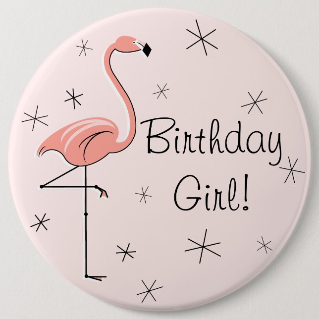 Flamingo Pink 'Birthday Girl!' button (Front)