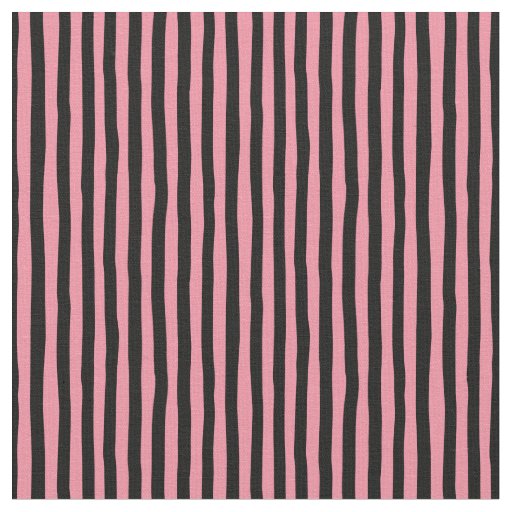 Flamingo Pink & Black Wonky Stripes Fabric