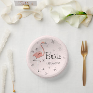 Flamingo Pink Bride and Date Paper Bowls