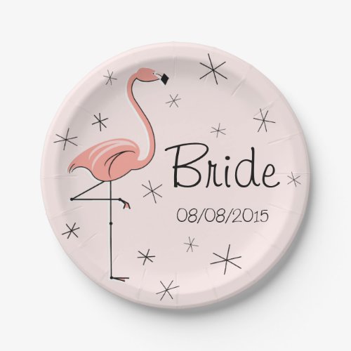 Flamingo Pink Bride and Date paper plate