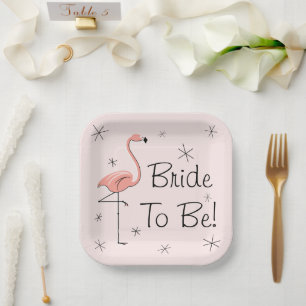 Flamingo Pink Bride to Be! square Paper Plates