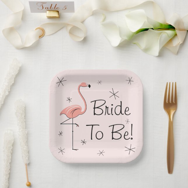 Flamingo Pink Bride to Be! square Paper Plates (Wedding)