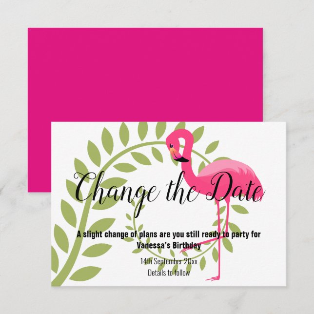 FLAMINGO PINK CHANGE THE DATE White RSVP Card (Front/Back)