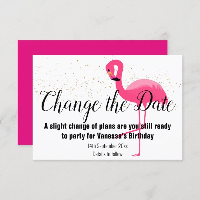 FLAMINGO PINK CHANGE THE DATE White RSVP Card (Front/Back)