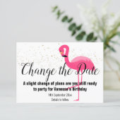 FLAMINGO PINK CHANGE THE DATE White RSVP Card (Standing Front)