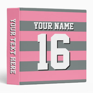 Flamingo Pink Charcoal Team Jersey Preppy Stripe 3 Ring Binder
