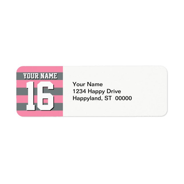 Flamingo Pink Charcoal Team Jersey Preppy Stripe Label (Front)