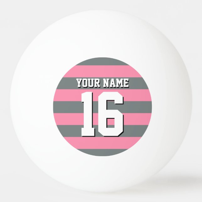 Flamingo Pink Charcoal Team Jersey Preppy Stripe Ping Pong Ball (Front)