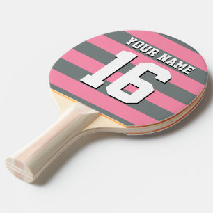 Flamingo Pink Charcoal Team Jersey Preppy Stripe Ping-Pong Paddle