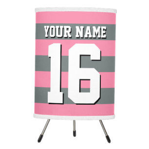 Flamingo Pink Charcoal Team Jersey Preppy Stripe Tripod Lamp