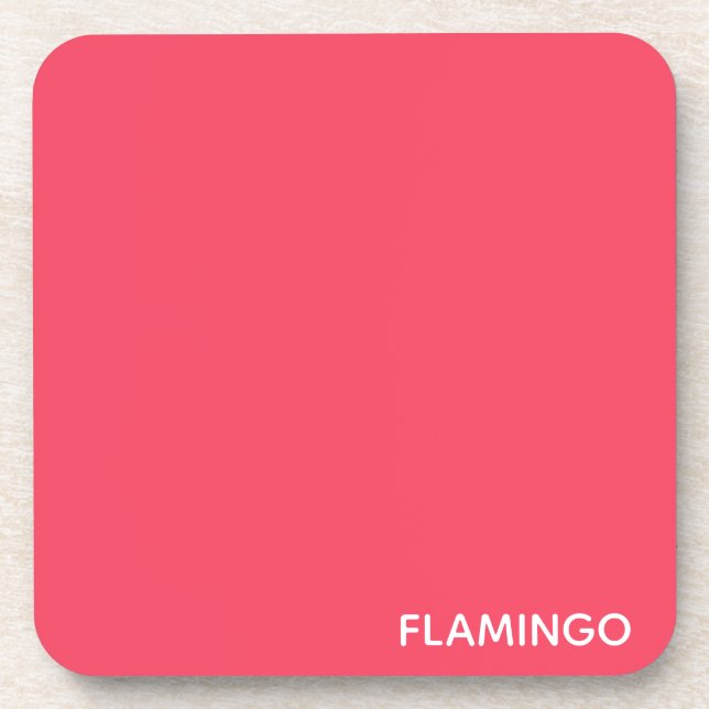 Flamingo pink color name beverage coaster (Front)