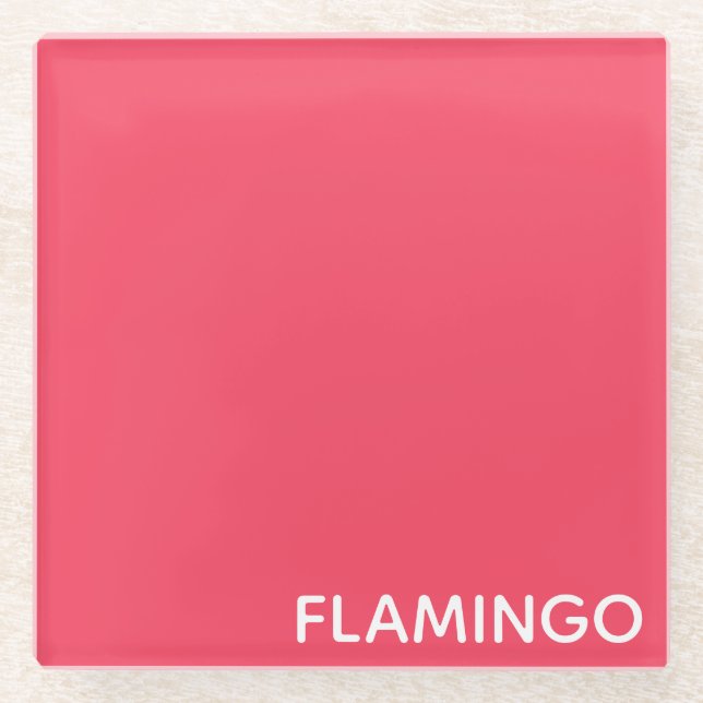 Flamingo pink color name glass coaster (Front)