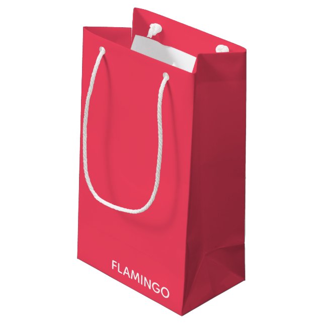 Flamingo pink color name small gift bag (Back Angled)