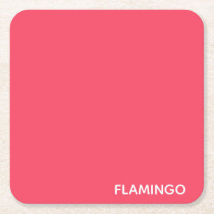 Flamingo pink color name square paper coaster