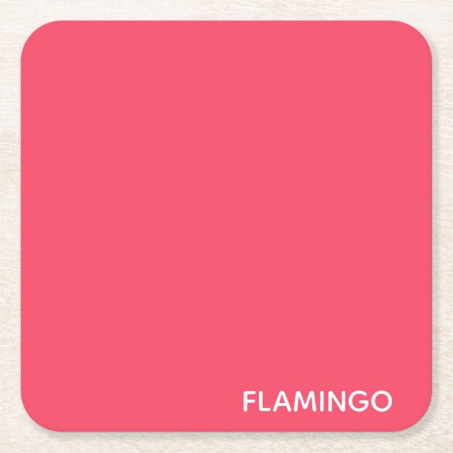 Flamingo pink color name square paper coaster (Front)