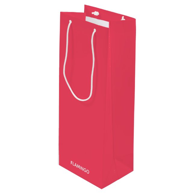 Flamingo pink color name wine gift bag (Front Angled)