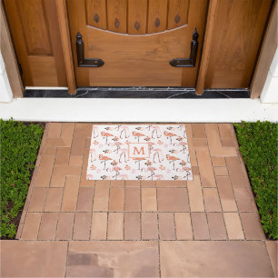 Flamingo Pink Coral Monogram Pattern Doormat