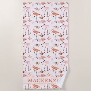 Flamingo Pink Coral Name Beach Towel