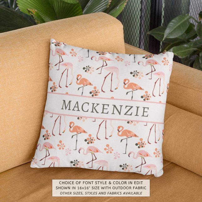 Flamingo Pink Coral Name Pattern Outdoor Pillow (Creator Uploaded)