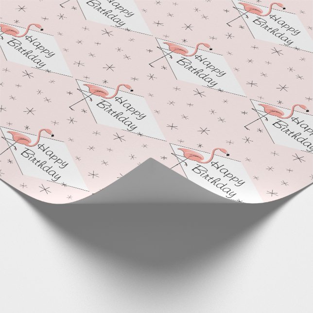 Flamingo Pink diamond Happy Birthday Wrapping Paper (Corner)
