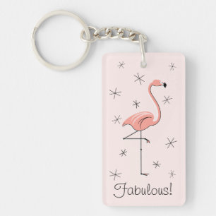 Flamingo Pink 'Fabulous' acrylic rectangle Keychain