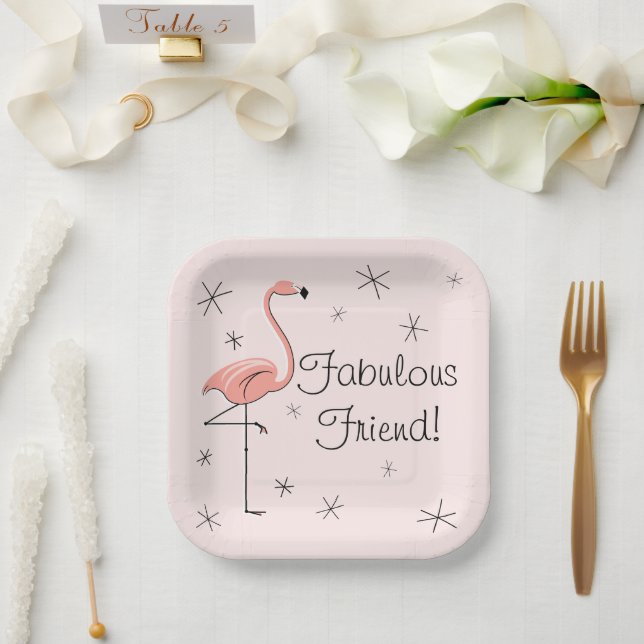 Flamingo Pink Fabulous Friend! square Paper Plates (Wedding)