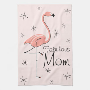 Flamingo Pink Fabulous Mom kitchen towel