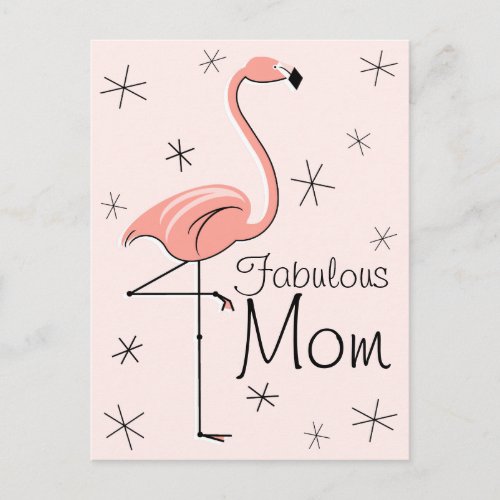 Flamingo Pink Fabulous Mom vertical postcard