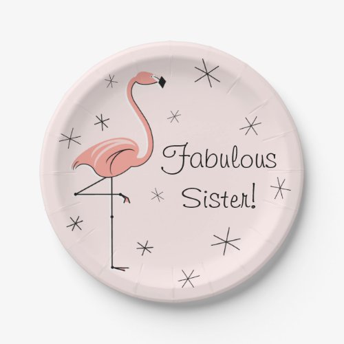 Flamingo Pink Fabulous Sister paper plate