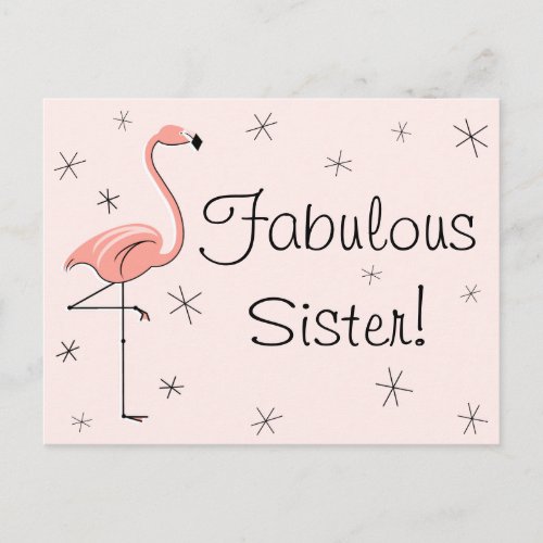 Flamingo Pink Fabulous Sister postcard